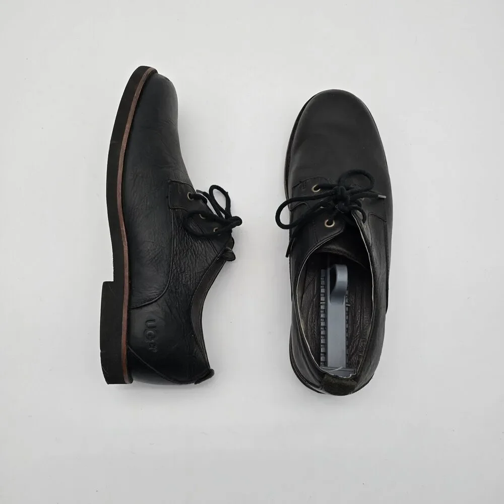 UGG Shoes Mens 11 Black Klayton Oxford Loafer Slip On Leather Lace Up Shearling